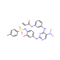 C=CC(=O)Nc1cccc(Nc2nc(Nc3ccc(NS(=O)(=O)c4ccc(C)cc4)c(C)c3)ncc2[N+](=O)[O-])c1 ZINC001772583604