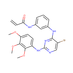 C=CC(=O)Nc1cccc(Nc2nc(Nc3ccc(OC)c(OC)c3OC)ncc2Br)c1 ZINC000143051534