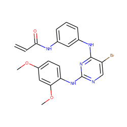 C=CC(=O)Nc1cccc(Nc2nc(Nc3ccc(OC)cc3OC)ncc2Br)c1 ZINC000143215156