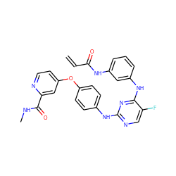 C=CC(=O)Nc1cccc(Nc2nc(Nc3ccc(Oc4ccnc(C(=O)NC)c4)cc3)ncc2F)c1 ZINC000072317469