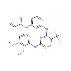 C=CC(=O)Nc1cccc(Nc2nc(Nc3cccc(OC)c3OC)ncc2C(F)(F)F)c1 ZINC000147771822