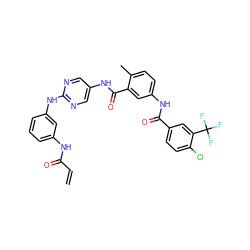 C=CC(=O)Nc1cccc(Nc2ncc(NC(=O)c3cc(NC(=O)c4ccc(Cl)c(C(F)(F)F)c4)ccc3C)cn2)c1 ZINC000169353176