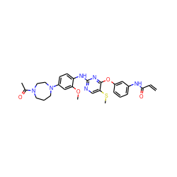 C=CC(=O)Nc1cccc(Oc2nc(Nc3ccc(N4CCCN(C(C)=O)CC4)cc3OC)ncc2SC)c1 ZINC000653848945