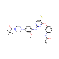 C=CC(=O)Nc1cccc(Oc2nc(Nc3ccc(N4CCN(C(=O)C(C)(C)C)CC4)cc3OC)ncc2SC)c1 ZINC000653851581