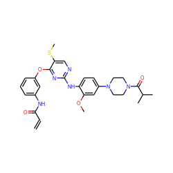 C=CC(=O)Nc1cccc(Oc2nc(Nc3ccc(N4CCN(C(=O)C(C)C)CC4)cc3OC)ncc2SC)c1 ZINC000653846649