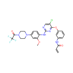 C=CC(=O)Nc1cccc(Oc2nc(Nc3ccc(N4CCN(C(=O)C(F)(F)F)CC4)cc3OC)ncc2Cl)c1 ZINC000144767619