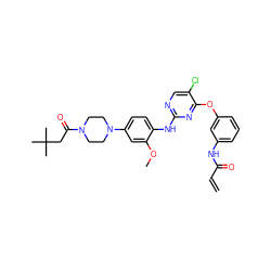 C=CC(=O)Nc1cccc(Oc2nc(Nc3ccc(N4CCN(C(=O)CC(C)(C)C)CC4)cc3OC)ncc2Cl)c1 ZINC000144775123