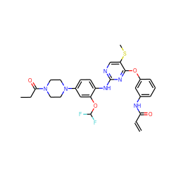 C=CC(=O)Nc1cccc(Oc2nc(Nc3ccc(N4CCN(C(=O)CC)CC4)cc3OC(F)F)ncc2SC)c1 ZINC000653842163