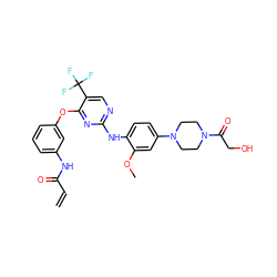 C=CC(=O)Nc1cccc(Oc2nc(Nc3ccc(N4CCN(C(=O)CO)CC4)cc3OC)ncc2C(F)(F)F)c1 ZINC000145035247