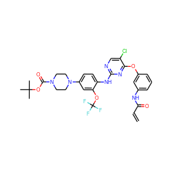 C=CC(=O)Nc1cccc(Oc2nc(Nc3ccc(N4CCN(C(=O)OC(C)(C)C)CC4)cc3OC(F)(F)F)ncc2Cl)c1 ZINC000164368698