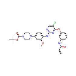 C=CC(=O)Nc1cccc(Oc2nc(Nc3ccc(N4CCN(C(=O)OC(C)(C)C)CC4)cc3OC)ncc2Cl)c1 ZINC000116895301