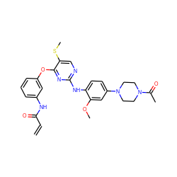 C=CC(=O)Nc1cccc(Oc2nc(Nc3ccc(N4CCN(C(C)=O)CC4)cc3OC)ncc2SC)c1 ZINC000653845477