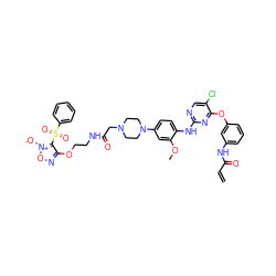 C=CC(=O)Nc1cccc(Oc2nc(Nc3ccc(N4CCN(CC(=O)NCCOc5no[n+]([O-])c5S(=O)(=O)c5ccccc5)CC4)cc3OC)ncc2Cl)c1 ZINC000096906299