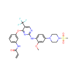 C=CC(=O)Nc1cccc(Oc2nc(Nc3ccc(N4CCN(S(C)(=O)=O)CC4)cc3OC)ncc2C(F)(F)F)c1 ZINC000144516475