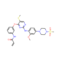 C=CC(=O)Nc1cccc(Oc2nc(Nc3ccc(N4CCN(S(C)(=O)=O)CC4)cc3OC)ncc2SC)c1 ZINC000653848895