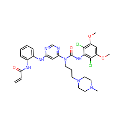 C=CC(=O)Nc1ccccc1Nc1cc(N(CCCN2CCN(C)CC2)C(=O)Nc2c(Cl)c(OC)cc(OC)c2Cl)ncn1 ZINC001772619397