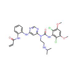 C=CC(=O)Nc1ccccc1Nc1cc(N(CCNC(C)C)C(=O)Nc2c(Cl)c(OC)cc(OC)c2Cl)ncn1 ZINC001772585545