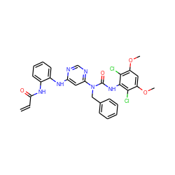 C=CC(=O)Nc1ccccc1Nc1cc(N(Cc2ccccc2)C(=O)Nc2c(Cl)c(OC)cc(OC)c2Cl)ncn1 ZINC001772581625