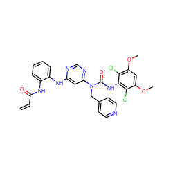 C=CC(=O)Nc1ccccc1Nc1cc(N(Cc2ccncc2)C(=O)Nc2c(Cl)c(OC)cc(OC)c2Cl)ncn1 ZINC001772649222