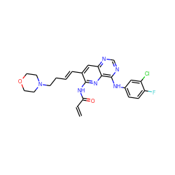 C=CC(=O)Nc1nc2c(Nc3ccc(F)c(Cl)c3)ncnc2cc1/C=C/CCN1CCOCC1 ZINC000013806963