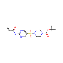 C=CC(=O)Nc1ncc(S(=O)(=O)N2CCN(C(=O)OC(C)(C)C)CC2)cn1 ZINC000084742573