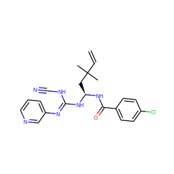 C=CC(C)(C)C[C@@H](NC(=O)c1ccc(Cl)cc1)N/C(=N/c1cccnc1)NC#N ZINC000013588834