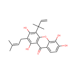 C=CC(C)(C)c1c(O)c(CC=C(C)C)c(O)c2c(=O)c3ccc(O)c(O)c3oc12 ZINC000015256039