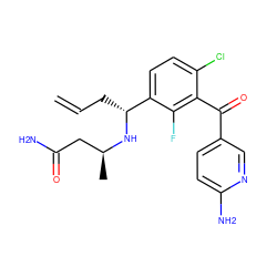 C=CC[C@@H](N[C@@H](C)CC(N)=O)c1ccc(Cl)c(C(=O)c2ccc(N)nc2)c1F ZINC000220730102