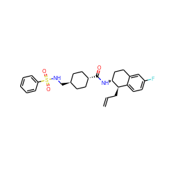 C=CC[C@@H]1c2ccc(F)cc2CC[C@H]1NC(=O)[C@H]1CC[C@H](CNS(=O)(=O)c2ccccc2)CC1 ZINC000299847877