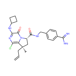 C=CC[C@]1(C)C[C@@H](C(=O)NCc2ccc(C(=N)N)cc2)n2c1c(Cl)nc(NC1CCC1)c2=O ZINC000095587131