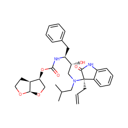 C=CC[C@]1(N(CC(C)C)C[C@@H](O)[C@H](Cc2ccccc2)NC(=O)O[C@H]2CO[C@H]3OCC[C@@H]23)C(=O)Nc2ccccc21 ZINC000014946412