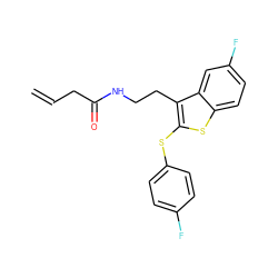 C=CCC(=O)NCCc1c(Sc2ccc(F)cc2)sc2ccc(F)cc12 ZINC000071340887