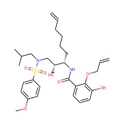 C=CCCCC[C@H](NC(=O)c1cccc(O)c1OCC=C)[C@H](O)CN(CC(C)C)S(=O)(=O)c1ccc(OC)cc1 ZINC000014946389