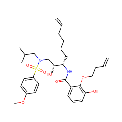 C=CCCCC[C@H](NC(=O)c1cccc(O)c1OCCC=C)[C@H](O)CN(CC(C)C)S(=O)(=O)c1ccc(OC)cc1 ZINC000014946393