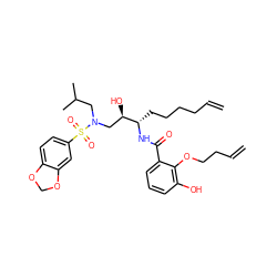 C=CCCCC[C@H](NC(=O)c1cccc(O)c1OCCC=C)[C@H](O)CN(CC(C)C)S(=O)(=O)c1ccc2c(c1)OCO2 ZINC000014946397