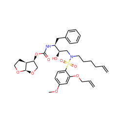 C=CCCCCN(C[C@@H](O)[C@H](Cc1ccccc1)NC(=O)O[C@H]1CO[C@H]2OCC[C@@H]12)S(=O)(=O)c1ccc(OC)cc1OCC=C ZINC000049710314