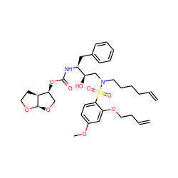 C=CCCCCN(C[C@@H](O)[C@H](Cc1ccccc1)NC(=O)O[C@H]1CO[C@H]2OCC[C@@H]12)S(=O)(=O)c1ccc(OC)cc1OCCC=C ZINC000049694977