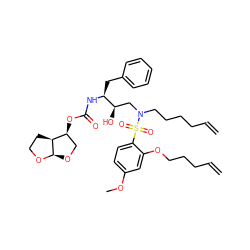 C=CCCCCN(C[C@@H](O)[C@H](Cc1ccccc1)NC(=O)O[C@H]1CO[C@H]2OCC[C@@H]12)S(=O)(=O)c1ccc(OC)cc1OCCCC=C ZINC000049694771