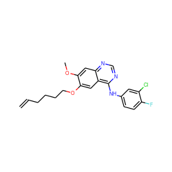 C=CCCCCOc1cc2c(Nc3ccc(F)c(Cl)c3)ncnc2cc1OC ZINC000045337918