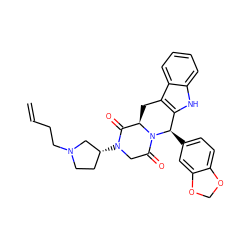 C=CCCN1CC[C@@H](N2CC(=O)N3[C@H](Cc4c([nH]c5ccccc45)[C@H]3c3ccc4c(c3)OCO4)C2=O)C1 ZINC000029221215