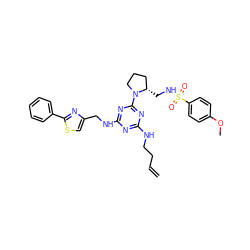 C=CCCNc1nc(NCc2csc(-c3ccccc3)n2)nc(N2CCC[C@@H]2CNS(=O)(=O)c2ccc(OC)cc2)n1 ZINC000095552611