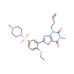 C=CCCn1c(=O)n(C)c(=O)c2[nH]c(-c3cc(S(=O)(=O)N4CCN(C)CC4)ccc3OCC)nc21 ZINC000026577403