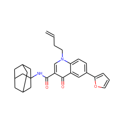 C=CCCn1cc(C(=O)NC23CC4CC(CC(C4)C2)C3)c(=O)c2cc(-c3ccco3)ccc21 ZINC000058592707