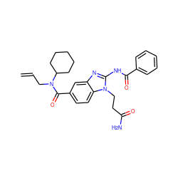 C=CCN(C(=O)c1ccc2c(c1)nc(NC(=O)c1ccccc1)n2CCC(N)=O)C1CCCCC1 ZINC000028822762