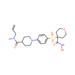 C=CCN(C)C(=O)C1CCN(c2ccc(S(=O)(=O)C3(C(=O)NO)CCOCC3)cc2)CC1 ZINC000049089627