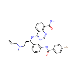 C=CCN(C)CC[C@@H](Nc1ncnc2c(C(N)=O)cccc12)c1cccc(NC(=O)c2ccc(Br)cc2)c1 ZINC000114345171