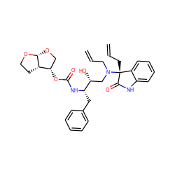 C=CCN(C[C@@H](O)[C@H](Cc1ccccc1)NC(=O)O[C@H]1CO[C@H]2OCC[C@@H]12)[C@@]1(CC=C)C(=O)Nc2ccccc21 ZINC000014946418