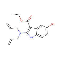 C=CCN(CC=C)c1[nH]c2ccc(O)cc2c1C(=O)OCC ZINC000014978483