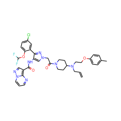 C=CCN(CCOc1ccc(C)cc1)C1CCN(C(=O)Cn2cc(NC(=O)c3cnn4cccnc34)c(-c3cc(Cl)ccc3OC(F)F)n2)CC1 ZINC001772613055