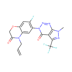 C=CCN1C(=O)COc2cc(F)c(-n3nnc4c(c(C(F)(F)F)nn4C)c3=O)cc21 ZINC000098084512